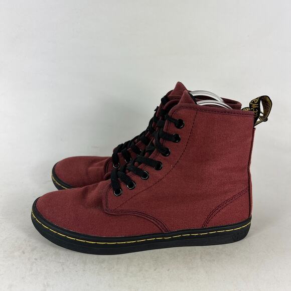 Dr. Martens Shoreditch Ankle Booties Women's 6 Red Canvas Lace-Up High Top AW004 - Picture 5 of 9